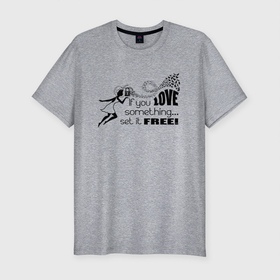 Мужская футболка хлопок Slim с принтом Сила Любви в Санкт-Петербурге, 92% хлопок, 8% лайкра | приталенный силуэт, круглый вырез ворота, длина до линии бедра, короткий рукав | free | love | lovers | влюблённые | любовь | отпусти | сила