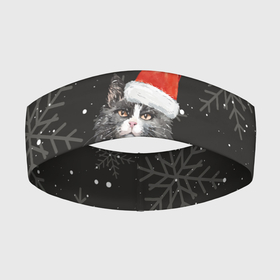 Повязка на голову 3D с принтом Новогодний Черный кот в кружке в Новосибирске,  |  | зима | кот | котенок | котик | котики | кошка | новогодняя | новый год | рождество | тепло