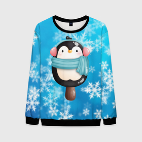 Мужской свитшот 3D с принтом Пингвин   эскимо. Новый год в Тюмени, 100% полиэстер с мягким внутренним слоем | круглый вырез горловины, мягкая резинка на манжетах и поясе, свободная посадка по фигуре | зима | мороженое | новый год | рождество | эскимо