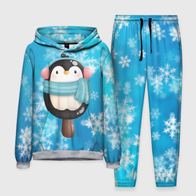 Мужской костюм 3D (с толстовкой) с принтом Пингвин   эскимо. Новый год ,  |  | Тематика изображения на принте: зима | мороженое | новый год | рождество | эскимо