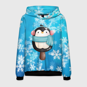 Мужская толстовка 3D с принтом Пингвин   эскимо. Новый год в Новосибирске, 100% полиэстер | двухслойный капюшон со шнурком для регулировки, мягкие манжеты на рукавах и по низу толстовки, спереди карман-кенгуру с мягким внутренним слоем. | Тематика изображения на принте: зима | мороженое | новый год | рождество | эскимо