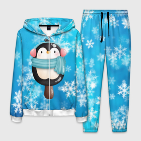 Мужской костюм 3D с принтом Пингвин   эскимо. Новый год , 100% полиэстер | Манжеты и пояс оформлены тканевой резинкой, двухслойный капюшон со шнурком для регулировки, карманы спереди | Тематика изображения на принте: зима | мороженое | новый год | рождество | эскимо