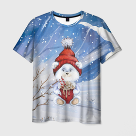 Мужская футболка 3D с принтом Медвежонок  2022 новогодний в Петрозаводске, 100% полиэфир | прямой крой, круглый вырез горловины, длина до линии бедер | 2022 | медвежонок | новогодний | новый год | рождество
