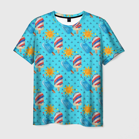Мужская футболка 3D с принтом Лето. Мороженое в Кировске, 100% полиэфир | прямой крой, круглый вырез горловины, длина до линии бедер | лето | морожное | сладости | солнце | солнышко | фруктовое | эскимо