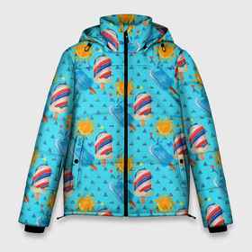 Мужская зимняя куртка 3D с принтом Лето. Мороженое в Тюмени, верх — 100% полиэстер; подкладка — 100% полиэстер; утеплитель — 100% полиэстер | длина ниже бедра, свободный силуэт Оверсайз. Есть воротник-стойка, отстегивающийся капюшон и ветрозащитная планка. 

Боковые карманы с листочкой на кнопках и внутренний карман на молнии. | лето | морожное | сладости | солнце | солнышко | фруктовое | эскимо