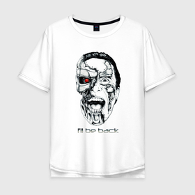 Мужская футболка хлопок Oversize с принтом Терминатор прозрачный в Тюмени, 100% хлопок | свободный крой, круглый ворот, “спинка” длиннее передней части | арни | боевик | кино | легенда | т100 | терминатор | фантастика | фильм | шварц | шварценеггер