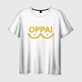 Мужская футболка 3D с принтом OPPAI LOGO ONE PUNCH MAN в Новосибирске, 100% полиэфир | прямой крой, круглый вырез горловины, длина до линии бедер | one punch man | onepunch man | onepunchman | oppai | saitama | ван панч мен | ванпанч мен | ванпанчмен | макото миядзаки | сайтама | человек один удар