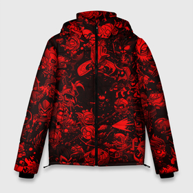 Мужская зимняя куртка 3D с принтом DOTA 2 HEROES RED PATTERN | ДОТА 2 в Петрозаводске, верх — 100% полиэстер; подкладка — 100% полиэстер; утеплитель — 100% полиэстер | длина ниже бедра, свободный силуэт Оверсайз. Есть воротник-стойка, отстегивающийся капюшон и ветрозащитная планка. 

Боковые карманы с листочкой на кнопках и внутренний карман на молнии. | Тематика изображения на принте: bristleback | dota | dota 2 | dota2 | heroes | invoker | lina | og team | pudge | shadow | shadow fiend | team liquid | team spirit | the international | windranger | бристелбек | бристл | дота | дота 2 | дота2 | пудж | тень | урса