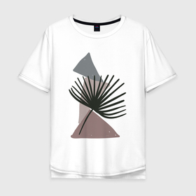 Мужская футболка хлопок Oversize с принтом Лист на абстрактном фоне в Курске, 100% хлопок | свободный крой, круглый ворот, “спинка” длиннее передней части | абстракция | геометрическая | лист | пастельные цвета | природа | растение | треугольники | тропический