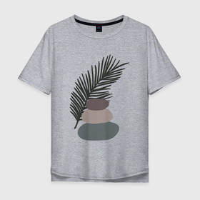 Мужская футболка хлопок Oversize с принтом Пирамида из камней и лист в Тюмени, 100% хлопок | свободный крой, круглый ворот, “спинка” длиннее передней части | абстракция | камни | лист | пастельные цвета | пирамида | природа | равновесие | растение | сейд