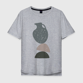 Мужская футболка хлопок Oversize с принтом Кувшин на камнях в равновесии в Тюмени, 100% хлопок | свободный крой, круглый ворот, “спинка” длиннее передней части | абстракция | камни | кувшин | натюрморт | пастельные цвета | равновесие