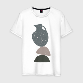 Мужская футболка хлопок с принтом Кувшин на камнях в равновесии в Курске, 100% хлопок | прямой крой, круглый вырез горловины, длина до линии бедер, слегка спущенное плечо. | абстракция | камни | кувшин | натюрморт | пастельные цвета | равновесие