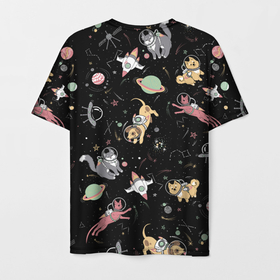 Мужская футболка 3D с принтом Космические  коты в Курске, 100% полиэфир | прямой крой, круглый вырез горловины, длина до линии бедер | галактика | космические | кот | коты | питомцы | скафандр | собака