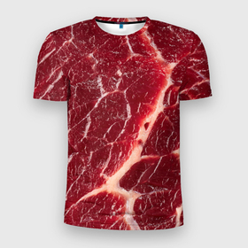 Мужская футболка 3D Slim с принтом Свежее мясо в Екатеринбурге, 100% полиэстер с улучшенными характеристиками | приталенный силуэт, круглая горловина, широкие плечи, сужается к линии бедра | Тематика изображения на принте: еда | мясо | необычные | пища | провокация | хоррор
