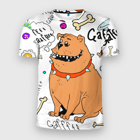 Мужская футболка 3D Slim с принтом рисунок собаки в Новосибирске, 100% полиэстер с улучшенными характеристиками | приталенный силуэт, круглая горловина, широкие плечи, сужается к линии бедра | арт | кости | рисунок | смешная | собака