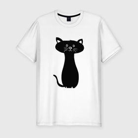 Мужская футболка хлопок Slim с принтом Сидящий кот (класс) в Петрозаводске, 92% хлопок, 8% лайкра | приталенный силуэт, круглый вырез ворота, длина до линии бедра, короткий рукав | Тематика изображения на принте: cat | животное | кот | кошка | на праздник | подарок