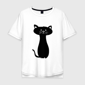Мужская футболка хлопок Oversize с принтом Сидящий кот (класс) в Петрозаводске, 100% хлопок | свободный крой, круглый ворот, “спинка” длиннее передней части | Тематика изображения на принте: cat | животное | кот | кошка | на праздник | подарок