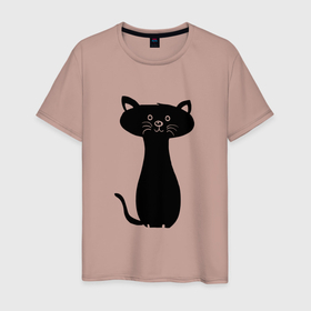 Мужская футболка хлопок с принтом Сидящий кот (класс) в Петрозаводске, 100% хлопок | прямой крой, круглый вырез горловины, длина до линии бедер, слегка спущенное плечо. | Тематика изображения на принте: cat | животное | кот | кошка | на праздник | подарок