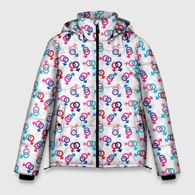 Мужская зимняя куртка 3D с принтом Символы Гендера (любовь) , верх — 100% полиэстер; подкладка — 100% полиэстер; утеплитель — 100% полиэстер | длина ниже бедра, свободный силуэт Оверсайз. Есть воротник-стойка, отстегивающийся капюшон и ветрозащитная планка. 

Боковые карманы с листочкой на кнопках и внутренний карман на молнии. | Тематика изображения на принте: 14 февраля | love | valentines day | амур | валентинка | венера | день всех влюбленных | купидон | любовь | марс | отношения | подарок любви | половинка | поцелуй | праздник любви | романтика | свадьба