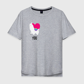 Мужская футболка хлопок Oversize с принтом llama   you в Екатеринбурге, 100% хлопок | свободный крой, круглый ворот, “спинка” длиннее передней части | 14 февраля | lama | llama | love | валентин | день святого валентина | для двоих | лама | любимая | любимый | любовь | пара | парные | праздник