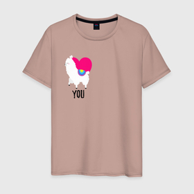 Мужская футболка хлопок с принтом llama   you в Новосибирске, 100% хлопок | прямой крой, круглый вырез горловины, длина до линии бедер, слегка спущенное плечо. | 14 февраля | lama | llama | love | валентин | день святого валентина | для двоих | лама | любимая | любимый | любовь | пара | парные | праздник