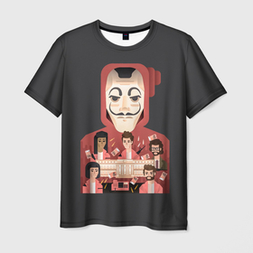 Мужская футболка 3D с принтом La Casa de Papel арт в Курске, 100% полиэфир | прямой крой, круглый вырез горловины, длина до линии бедер | la casa de papel | бумажный дом | ла каса де папель | сериал | сериалы