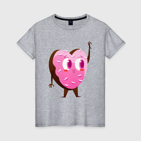 Женская футболка хлопок с принтом Любимый розовый пончик в Курске, 100% хлопок | прямой крой, круглый вырез горловины, длина до линии бедер, слегка спущенное плечо | 14 февраля | love | валентин | день святого валентина | для двоих | любимая | любимый | любовь | пара | парные | пончик | праздник