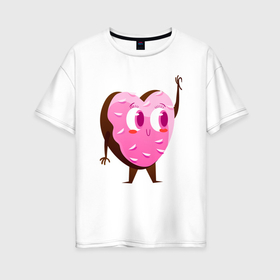 Женская футболка хлопок Oversize с принтом Любимый розовый пончик в Санкт-Петербурге, 100% хлопок | свободный крой, круглый ворот, спущенный рукав, длина до линии бедер
 | 14 февраля | love | валентин | день святого валентина | для двоих | любимая | любимый | любовь | пара | парные | пончик | праздник