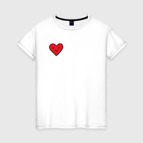 Женская футболка хлопок с принтом Смайлик сердечко в Новосибирске, 100% хлопок | прямой крой, круглый вырез горловины, длина до линии бедер, слегка спущенное плечо | 14 февраля | love | валентин | день святого валентина | для двоих | любимая | любимый | любовь | пара | парные | праздник