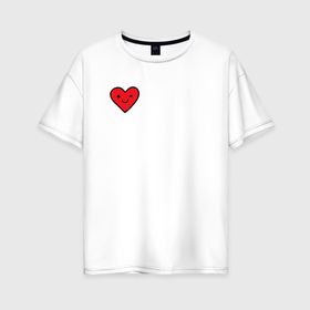 Женская футболка хлопок Oversize с принтом Смайлик сердечко в Новосибирске, 100% хлопок | свободный крой, круглый ворот, спущенный рукав, длина до линии бедер
 | 14 февраля | love | валентин | день святого валентина | для двоих | любимая | любимый | любовь | пара | парные | праздник