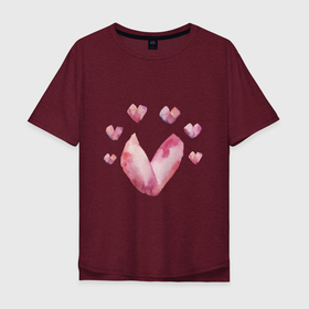 Мужская футболка хлопок Oversize с принтом Акварельные сердца в Курске, 100% хлопок | свободный крой, круглый ворот, “спинка” длиннее передней части | акварельные | день святого валентина | любовь | розовые | сердца