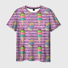 Мужская футболка 3D с принтом Радужное мороженое в Курске, 100% полиэфир | прямой крой, круглый вырез горловины, длина до линии бедер | лето | мороженое | сладости | эскимо | ягодное