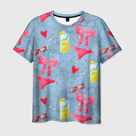 Мужская футболка 3D с принтом Женские штучки паттерн в Новосибирске, 100% полиэфир | прямой крой, круглый вырез горловины, длина до линии бедер | девочка | женские | лето | лимонад | паттерн | сок | трусики