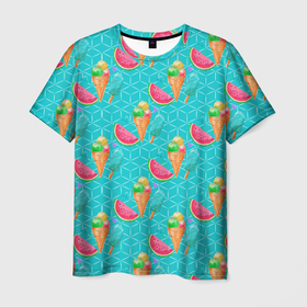 Мужская футболка 3D с принтом Летнее настроение: Сок и арбуз в Тюмени, 100% полиэфир | прямой крой, круглый вырез горловины, длина до линии бедер | арбуз | летнее настроение | лето | лимонад | сок