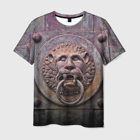 Мужская футболка 3D с принтом Lion gate , 100% полиэфир | прямой крой, круглый вырез горловины, длина до линии бедер | ears | eyes | fangs | gate | jaw | lion | mane | metal | muzzle | ворота | грива | клыки | лев | металл | пасть | уши