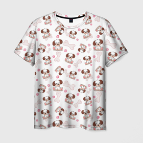 Мужская футболка 3D с принтом милые щенята в Новосибирске, 100% полиэфир | прямой крой, круглый вырез горловины, длина до линии бедер | Тематика изображения на принте: пес | собака | собачки | щенок | щенята