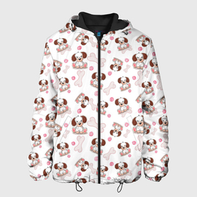 Мужская куртка 3D с принтом милые щенята в Новосибирске, ткань верха — 100% полиэстер, подклад — флис | прямой крой, подол и капюшон оформлены резинкой с фиксаторами, два кармана без застежек по бокам, один большой потайной карман на груди. Карман на груди застегивается на липучку | Тематика изображения на принте: пес | собака | собачки | щенок | щенята
