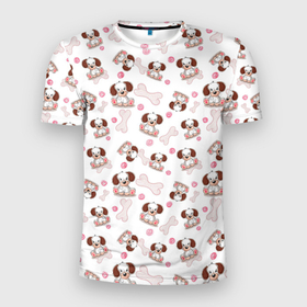 Мужская футболка 3D Slim с принтом милые щенята в Санкт-Петербурге, 100% полиэстер с улучшенными характеристиками | приталенный силуэт, круглая горловина, широкие плечи, сужается к линии бедра | пес | собака | собачки | щенок | щенята