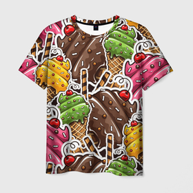 Мужская футболка 3D с принтом Шоколадные сладости | Мороженое в Курске, 100% полиэфир | прямой крой, круглый вырез горловины, длина до линии бедер | десерт | мороженое | сахар | сладости | шоколад | шоколадное