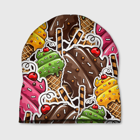 Шапка 3D с принтом Шоколадные сладости | Мороженое в Курске, 100% полиэстер | универсальный размер, печать по всей поверхности изделия | десерт | мороженое | сахар | сладости | шоколад | шоколадное