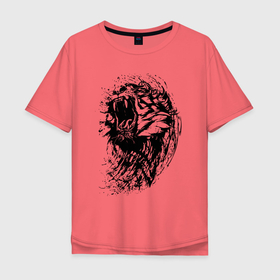Мужская футболка хлопок Oversize с принтом Тигриная пасть в Санкт-Петербурге, 100% хлопок | свободный крой, круглый ворот, “спинка” длиннее передней части | Тематика изображения на принте: fangs | grin | jaw | muzzle | tiger | клыки | оскал | пасть | тигр