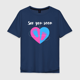 Мужская футболка хлопок Oversize с принтом See you soon в Курске, 100% хлопок | свободный крой, круглый ворот, “спинка” длиннее передней части | контур | надпись | сердце | следы | стопы