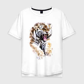 Мужская футболка хлопок Oversize с принтом Независимая тигрица в Екатеринбурге, 100% хлопок | свободный крой, круглый ворот, “спинка” длиннее передней части | claws | fangs | grin | jaw | muzzle | paws | skin | tiger | tigress | клыки | когти | лапы | оскал | пасть | тигр | тигрица