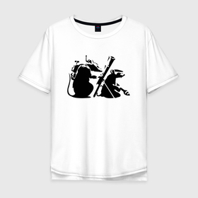 Мужская футболка хлопок Oversize с принтом Мыши с гранатометом. Banksy в Петрозаводске, 100% хлопок | свободный крой, круглый ворот, “спинка” длиннее передней части | Тематика изображения на принте: banksy | война | гранатомет | лондон | мыши | улицы