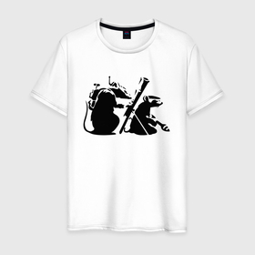 Мужская футболка хлопок с принтом Мыши с гранатометом. Banksy , 100% хлопок | прямой крой, круглый вырез горловины, длина до линии бедер, слегка спущенное плечо. | banksy | война | гранатомет | лондон | мыши | улицы