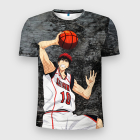 Мужская футболка 3D Slim с принтом Кагами Тайга в Санкт-Петербурге, 100% полиэстер с улучшенными характеристиками | приталенный силуэт, круглая горловина, широкие плечи, сужается к линии бедра | Тематика изображения на принте: kuroko no basuke | аниме | арт | баскетбол куроко | графика | спорт