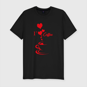 Мужская футболка хлопок Slim с принтом Время выпить кофе (для двоих влюбленных) в Тюмени, 92% хлопок, 8% лайкра | приталенный силуэт, круглый вырез ворота, длина до линии бедра, короткий рукав | влюбленные | день святого валентина | кофе | любовь | подарок | праздник | сердце