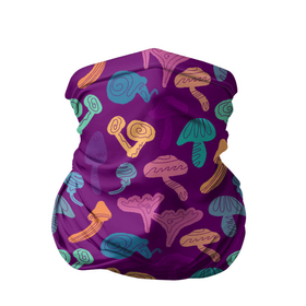 Бандана-труба 3D с принтом Психоделические грибы паттерн в Тюмени, 100% полиэстер, ткань с особыми свойствами — Activecool | плотность 150‒180 г/м2; хорошо тянется, но сохраняет форму | грибы | лес | неоновый | паттерн | природа | психоделические | фиолетовый