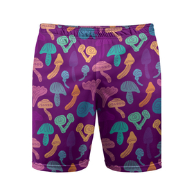 Мужские шорты спортивные с принтом Психоделические грибы паттерн в Тюмени,  |  | грибы | лес | неоновый | паттерн | природа | психоделические | фиолетовый
