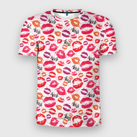 Мужская футболка 3D Slim с принтом Поцелуи (Kiss) в Новосибирске, 100% полиэстер с улучшенными характеристиками | приталенный силуэт, круглая горловина, широкие плечи, сужается к линии бедра | love | valentines day | амур | ангел | валентинка | влюбленность | губная помада | губы | девушка | засос | купидон | ласка | любовь | нежность | отношения | подарок любви | поцелуй | поцелуйчики | розы